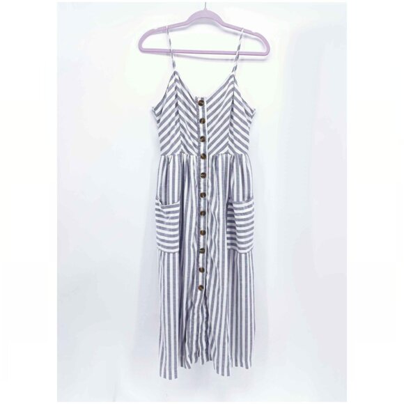 AEO Striped Button Front Midi Dress - Picture 2 of 10